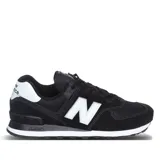 Championes urbanos New Balance modelo 574, color negro con detalles en blanco, confeccionados en gamuza y malla, con logo "N" característico en los laterales y entresuela ENCAP.