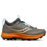 Championes Saucony Peregrine 13 ST para hombre, color marrón con detalles en naranja y celeste. Ideales para running y trail running.