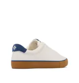 Championes Columbia modelo Bonehead Lea Omni-Grip, color blanco con detalles en azul y suela de goma marrón. Confeccionados en una mezcla de cuero y materiales sintéticos, ideales para uso cotidiano.