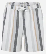 Bermuda masculina de corte comfort confeccionada en tejido jacquard con estampado de rayas texturizadas. Cuenta con cintura elástica con cordón ajustable, y bolsillos laterales.