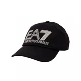 Gorra Armani EA7 color negro con visera curva y cierre ajustable en la parte posterior. Presenta el logotipo de la marca bordado en relieve en la parte frontal.