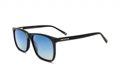 Lentes de sol de montura gruesa color negro, estilo cuadrado/rectangular. Poseen lentes con filtro degradado azul. La marca 'PROTOTYPE' está impresa en las patillas.