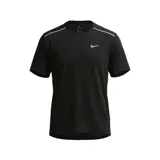 Remera deportiva Nike Miler de manga corta, color negro, con tecnología Dri-FIT para mayor transpirabilidad y detalles reflectantes en los hombros.