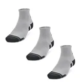 Pack de tres pares de medias deportivas tipo cortas de la marca Under Armour. Presentan un diseño en color gris con puntera y talón reforzados en color negro. Cuentan con tejido técnico transpirable y ajuste ergonómico para mayor soporte.