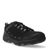 Championes de trekking Merrell modelo Crosslander 3, color negro con detalles en gris. Confeccionados en una combinación de gamuza y malla transpirable, cuentan con puntera sintética resistente a la abrasión, cierre de cordones, plantilla de espuma EVA y suela de goma adherente para mayor tracción.