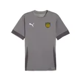 Camiseta de fútbol Puma del Club Atlético Peñarol, modelo Matchday, color gris con detalles en gris oscuro en los laterales y los bordes de las mangas. Incluye el logo de Puma en blanco y el escudo oficial del club en el pecho.