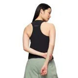 Musculosa deportiva negra con sujetador incorporado, diseño estilo nadadora, suave y elástica.