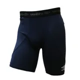Short térmico de compresión Umbro, color azul marino, con cintura elástica con logo de la marca y logo estampado en la pierna.