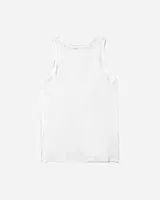 Musculosa blanca de corte clásico, con cuello redondo y diseño sin mangas. Cuenta con un pequeño estampado circular en el pecho con efecto espiral y logo de la marca.