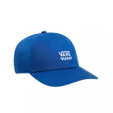 Gorro azul con logo de Vans bordado en blanco en el frente.