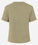 Blusa básica de cuello redondo y manga corta con detalle de dobladillo, confeccionada en tejido de viscosa con elastano.