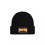 Gorro beanie negro de punto con logo Thrasher Flame bordado en el frente.