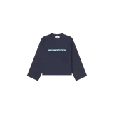 Remera de manga larga de color azul oscuro, con cuello redondo y el logotipo de Eme Studios estampado en el pecho en tono celeste.