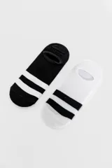 Pack de dos pares de medias invisibles, una negra con rayas blancas y otra blanca con rayas negras.