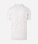 Camisa polo de manga corta con diseño de tejido calado tipo crochet y textura de rombos. Presenta cuello polo clásico y terminaciones en tejido acanalado.