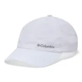 Gorra Columbia modelo Tech Shade II Hat color blanco, con tecnología Omni-Wick hidroabsorbente, inserciones de malla en los laterales y logo bordado en gris.