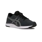 Championes Asics modelo Streetwise, color negro con detalles en gris y suela blanca. Diseño deportivo con tejido transpirable y logo lateral característico de la marca.