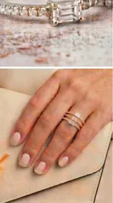 Anillo triple compuesto por tres bandas finas con baño de oro y oro rosa, cada una decorada con una circonia en corte rectangular.