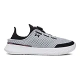 Championes de entrenamiento Under Armour SlipSpeed, modelo versátil con talón convertible para modo entrenamiento o recuperación. Presentan parte superior perforada transpirable, sistema de ajuste BOA y tecnología de amortiguación UA Flow con suela blanca.