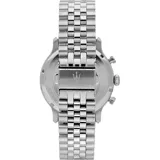 Reloj Maserati Epoca con caja plateada de acero inoxidable de 42mm, esfera negra con detalles dorados y correa de acero inoxidable.