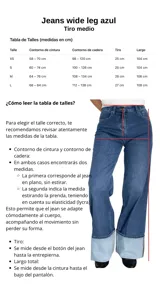 Pantalón de jean corte wide leg en color azul oscuro, con tiro medio-alto y detalle de dobladillo ancho en la botamanga que contrasta con el tono del resto de la prenda.