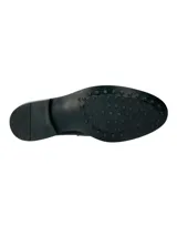 Mocasines Hush Puppies modelo Lucanos, de cuero color negro, con diseño clásico de antifaz y suela de goma.