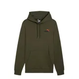 Buzo con capucha Puma de color verde militar, con bolsillo tipo canguro frontal, puños y cintura acanalados. Presenta el logo de la marca bordado en el pecho en color negro y naranja.