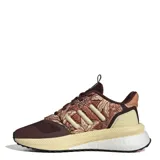 Championes Adidas X Plrphase, color marrón con estampado floral y detalles en amarillo.