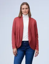 Cardigan tejido en hilado fino color ladrillo, marca Tint & Shadow.