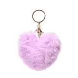 Llavero con dije en forma de corazón de peluche sintético color lila, con argolla y gancho metálico dorado.
