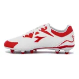 Championes de fútbol Diadora Cancha Md Space, color blanco con detalles en rojo.