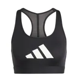 Top deportivo Adidas Powerreact de bajo impacto, confeccionado con tecnología Aeroready para absorción de humedad. Presenta diseño de espalda racer-back con panel de malla para mayor ventilación, banda elástica inferior y logo de la marca estampado en el frente.