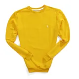 Buzo deportivo amarillo de algodón con cuello redondo y puños acanalados.
