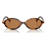 Lentes de sol Miu Miu modelo 04Z, con armazón ovalado de acetato con estampado carey y cristales marrones.
