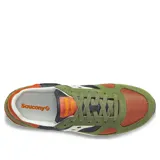 Championes Saucony Shadow Original, con capellada de gamuza, nylon y malla color verde oliva, detalles en naranja, azul y gris.