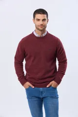 Buzo tejido de lana con escote redondo a la base, de manga larga y calce clásico.