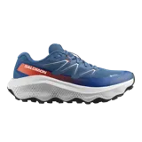 Championes de trail running Salomon Ultra Flow 2 Gore-Tex impermeables, color azul con suela blanca y detalles en rojo.