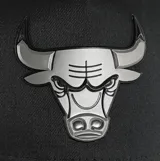 Gorra New Era con visera curva, color negro, con logo metálico de los Chicago Bulls en el frente y logo de la marca bordado en el lateral.