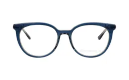 Armazón para lentes Demenego 127/52 col BL, de acetato color azul, con forma redondeada.