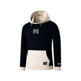 Canguro Mitchell & Ness de los New York Yankees, combinación de negro y beige, con capucha ajustable, bolsillo tipo canguro y logo bordado en el pecho.