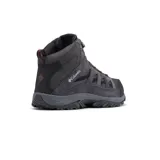 Championes de trekking Columbia modelo Crestwood Mid Waterproof, color gris oscuro. Diseño de caña media con combinación de malla y gamuza, suela de goma con relieve para mayor tracción y cordones con detalles en rojo.