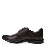 Zapatos de vestir para hombre marca Democrata, modelo Air S, confeccionados en cuero color marrón tabaco. Presentan diseño acordonado, puntera cuadrada y suela de goma negra con tecnología de amortiguación.