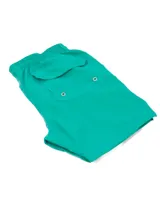 Short de baño amarillo con cintura elástica y logo pequeño en la pierna.