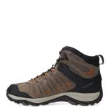 Botas de trekking Merrell color marrón con detalles en negro y naranja, impermeables y de caña media.