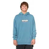 Canguro azul con capucha y bolsillo delantero tipo canguro, con logo de Rip Curl estampado en el pecho.