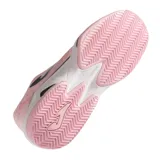 Championes Joma Master 1000 para mujer, color rosado con detalles plateados y suela blanca. Diseñados para tenis y pádel, con capellada de malla y material sintético, y suela de caucho con patrón de espiga.