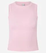 Top cropped musculosa de mujer, color marrón oscuro, confeccionado en tejido ribana acanalado, con cuello redondo y sin mangas.