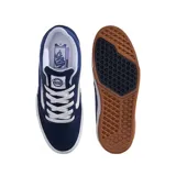 Championes Vans modelo BMX Proof Wafflecup, color azul marino con detalles en blanco. Presentan la icónica banda lateral de Vans, suela de goma color caramelo con tecnología Wafflecup y cordones blancos.