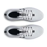 Championes de running Under Armour modelo Phade RN 2, color blanco con detalles en negro. Presentan una parte superior de malla transpirable, entresuela de EVA para mayor amortiguación y suela de goma resistente con ranuras flexibles.