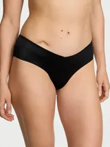 Panty tipo cheeky negro de tiro medio con diseño de pierna alta.